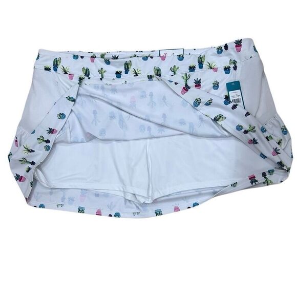 NWT Lillie Green Athletic Skort 2X White Plant Cactus Print Pull-on Tennis Golf - Picture 3 of 12